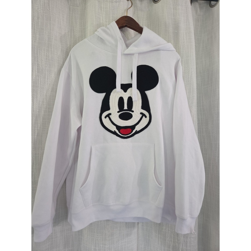 Disney Mickey Mouse Hoodie Size XXL White Knitted Emblem Face Soft Fleece